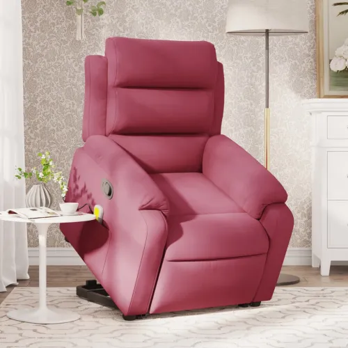 Masažni naslonjač - Masažna fotelja na podizanje crvena boja vina baršunasti - Boja crnog vina Ručno guranje unatrag Da Cijena