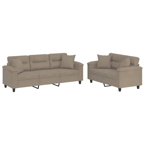 2-dijelni set sofa s jastucima smeđesivi od mikrovlakana - Sivo-smeđa s jastučićima Sivo-smeđa s jastučićima Cijena