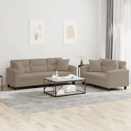 2-dijelni set sofa s jastucima smeđesivi od mikrovlakana - Sivo-smeđa s jastučićima Sivo-smeđa s jastučićima Cijena
