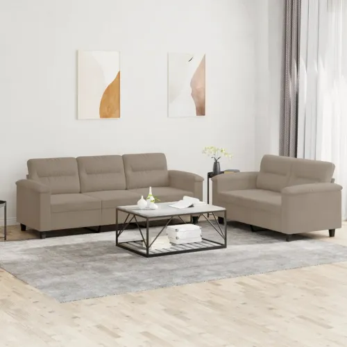 2-dijelni set sofa s jastucima smeđesivi od mikrovlakana - Sivo-smeđa Bez oslonca za noge Sivo-smeđa Bez oslonca za noge Cijena