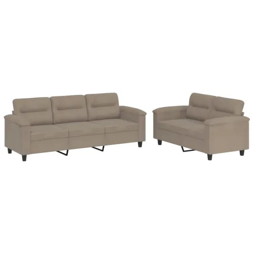 2-dijelni set sofa s jastucima smeđesivi od mikrovlakana - Sivo-smeđa Bez oslonca za noge Sivo-smeđa Bez oslonca za noge Cijena