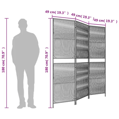 Paravan - Sobna pregrada s 3 panela siva od poliratana - Siva 147 x 180 cm Linijsko tkanje 1 Cijena