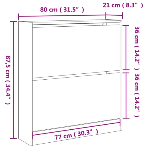 Ormarić za cipele boja hrasta 80x21x87,5 cm konstruirano drvo - Sivi hrast sonoma 80 x 21 x 87.5 cm Cijena