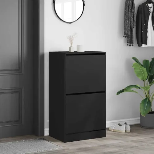 Ormarić za cipele s 2 preklopne ladice crni 60 x 42 x 108 cm - Crna 60 x 42 x 108 cm Cijena