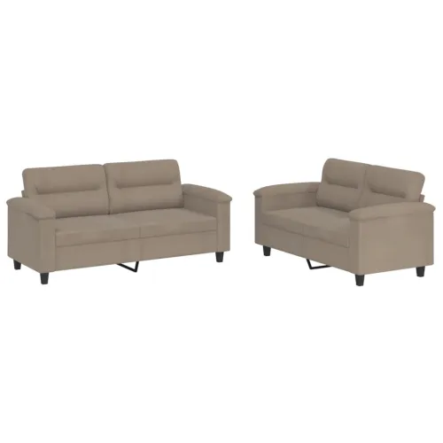 2-dijelni set sofa s jastucima smeđesivi od mikrovlakana - Sivo-smeđa Bez oslonca za noge Sivo-smeđa Bez oslonca za noge Cijena