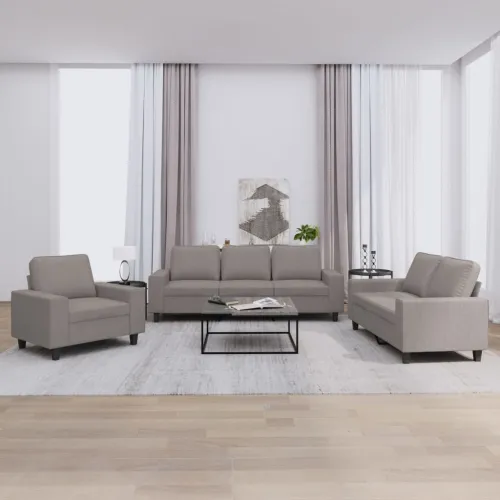3-dijelni set sofa smeđesivi od tkanine - Sivo-smeđa s jastučićima Cijena