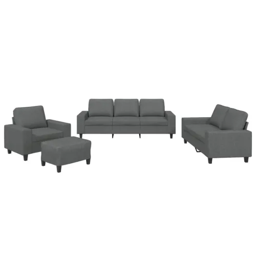4-dijelni set sofa tamnosivi od tkanine - Tamno siva s jastučićima i tabureom Cijena