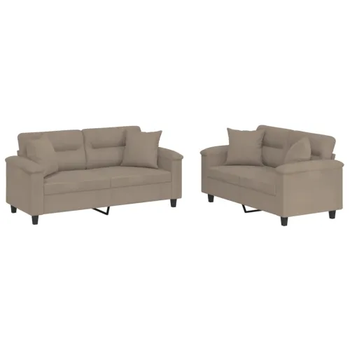 2-dijelni set sofa s jastucima smeđesivi od mikrovlakana - Sivo-smeđa s jastučićima Sivo-smeđa s jastučićima Cijena