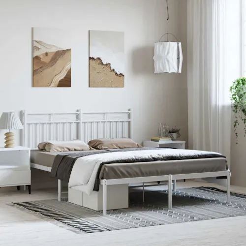 Metalni okvir za krevet s uzglavljem bijeli 150x200 cm - Bijela 150 x 200 cm s uzglavljem Cijena