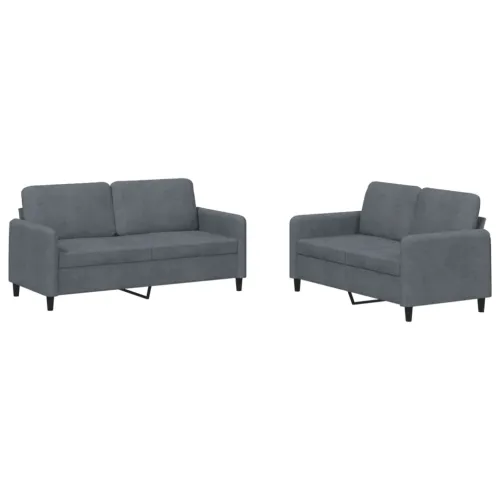2-dijelni set sofa tamnosivi baršunasti - Tamno siva s jastučićima Cijena