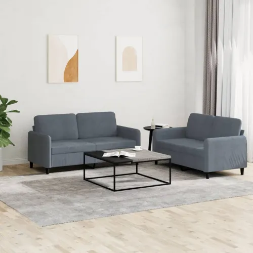 2-dijelni set sofa tamnosivi baršunasti - Tamno siva s jastučićima Cijena