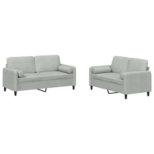 2-dijelni set sofa s jastucima svjetlosivi baršunasti - Svjetlosiva s jastučićima Cijena