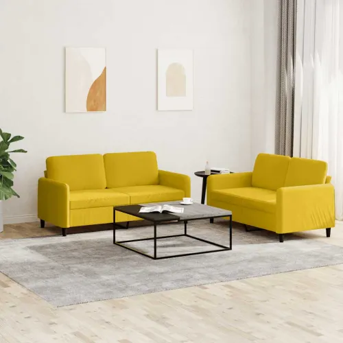 2-dijelni set sofa žuti baršunasti - Žuta s jastučićima Cijena