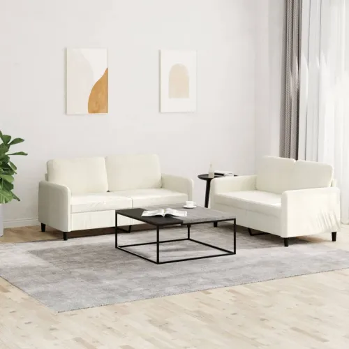 2-dijelni set sofa krem baršunasti - Krema s jastučićima Cijena