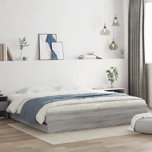 Okvir za krevet s ladicama boja hrasta 200x200 cm drveni - Sivi hrast sonoma 200 x 200 cm Cijena