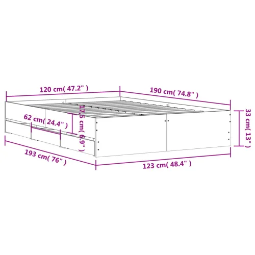 Okvir za krevet s ladicama boja sivog hrasta 120x190 cm drveni - Sivi hrast sonoma 120 x 190 cm Cijena