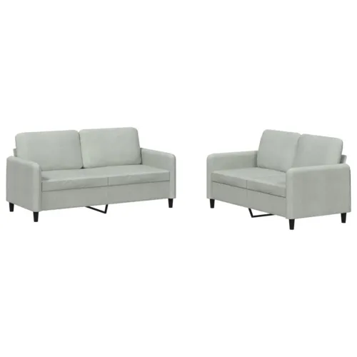 2-dijelni set sofa svjetlosivi baršunasti - Svjetlosiva s jastučićima Cijena