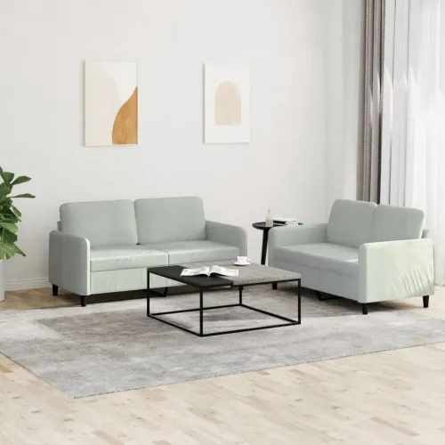 2-dijelni set sofa svjetlosivi baršunasti - Svjetlosiva s jastučićima Cijena