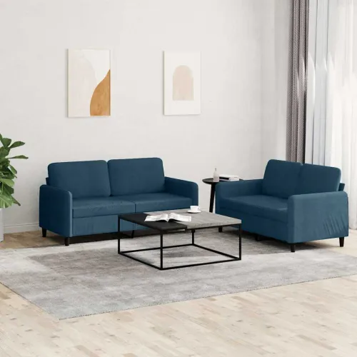 2-dijelni set sofa plavi baršunasti - Plava s jastučićima Cijena