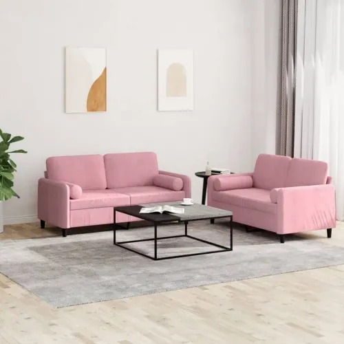 2-dijelni set sofa s jastucima ružičasti baršunasti - Ružičasta s jastučićima Cijena