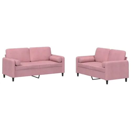 2-dijelni set sofa s jastucima ružičasti baršunasti - Ružičasta s jastučićima Cijena