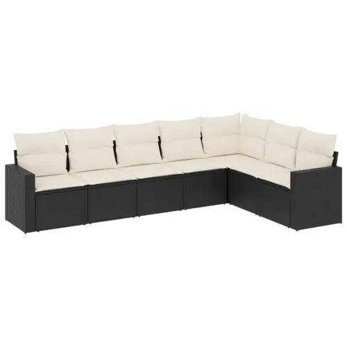 Vrtna garnitura - 7-dijelni set vrtnih sofa od poliratana s jastucima crni - Crna i krem Bez stola 1 Cijena