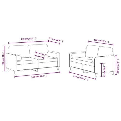 2-dijelni set sofa s jastucima krem baršunasti - Krema s jastučićima Cijena