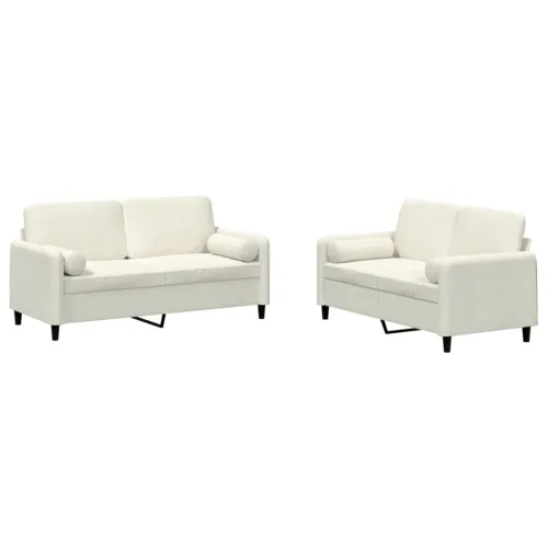 2-dijelni set sofa s jastucima krem baršunasti - Krema s jastučićima Cijena