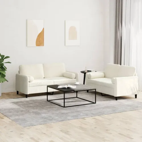 2-dijelni set sofa s jastucima krem baršunasti - Krema s jastučićima Cijena