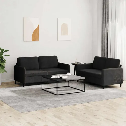 2-dijelni set sofa crni baršunasti - Crna 1 s jastučićima Cijena
