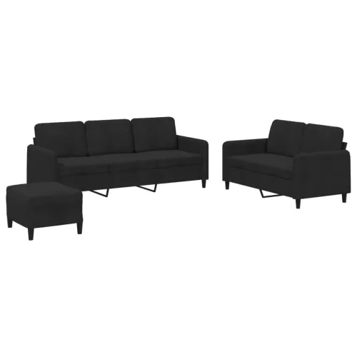 3-dijelni set sofa crni baršunasti - Crna 1 s jastučićima i tabureom Cijena