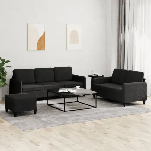 3-dijelni set sofa crni baršunasti - Crna 1 s jastučićima i tabureom Cijena