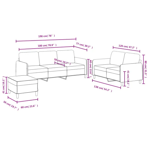 3-dijelni set sofa crni baršunasti - Crna 1 s jastučićima i tabureom Cijena