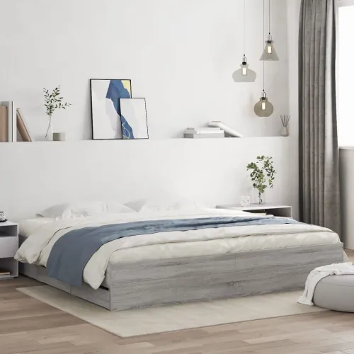 Okvir za krevet s ladicama boja hrasta 180x200 cm - Sivi hrast sonoma 180 x 200 cm Cijena