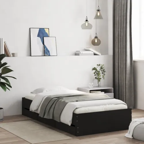 Okvir za krevet s ladicama crni 100x200 cm konstruirano drvo - Crna 100 x 200 cm Cijena