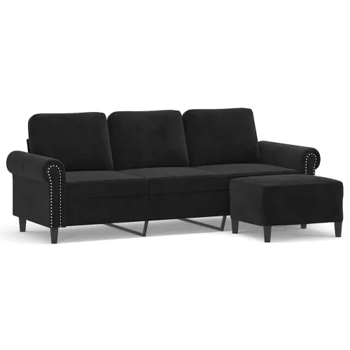 Trosjed s tabureom crni 180 cm baršunasti - Crna Cijena