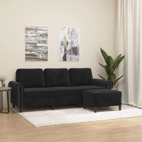 Trosjed s tabureom crni 180 cm baršunasti - Crna Cijena