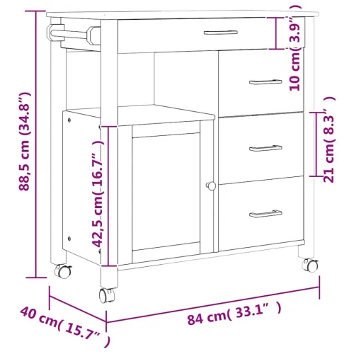 Kuhinjska kolica MONZA 84 x 40 x 88,5 cm bijela od masivne borovine - Bijela Cijena