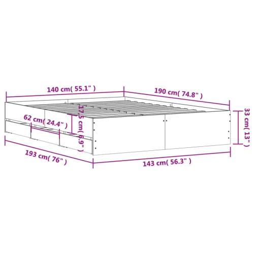 Okvir za krevet s ladicama crni 140x190 cm konstruirano drvo - Crna 140 x 190 cm Cijena