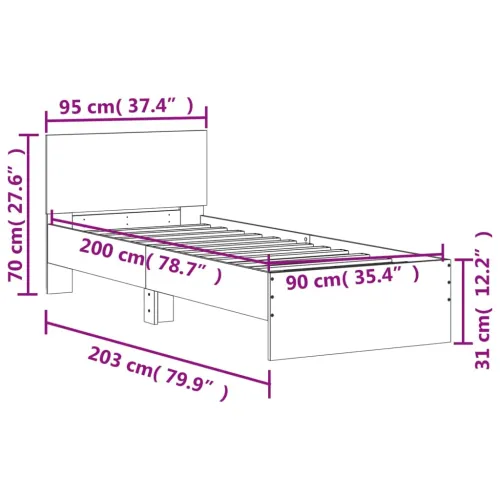 Okvir kreveta s uzglavljem siva boja betona 90x200 cm drveni - Beton siva 90 x 200 cm Cijena