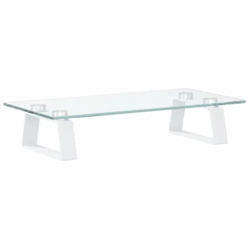 Stalak za monitor bijeli 40 x 20 x 8 cm kaljeno staklo i metal - Bijela 40 x 20 x 8 cm Bijela 40 x 20 x 8 cm Cijena