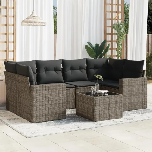 Vrtna garnitura - 7-dijelni set vrtnih sofa sivi od poliratana - Siva 1 Cijena