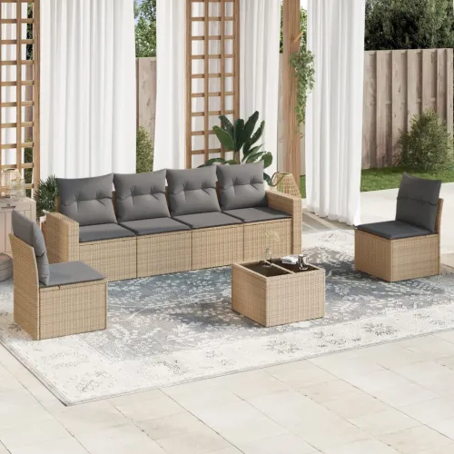 Vrtna garnitura - 7-dijelni set vrtnih sofa od poliratana s jastucima bež - bež i siva Sa stolom 1 Cijena