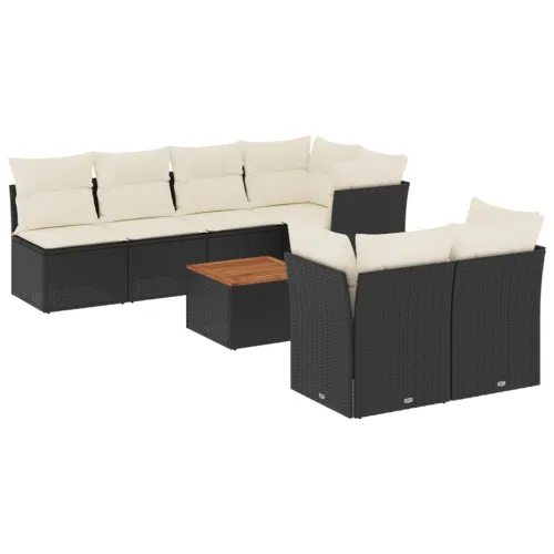 Vrtna garnitura - 8-dijelni set vrtnih sofa od poliratana s jastucima crni - Crna i krem 4x kutna + 3x srednja + stol 1 Cijena
