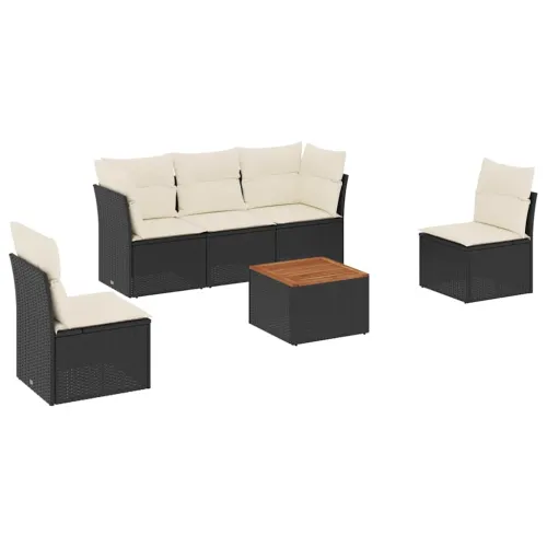 Vrtna garnitura - 6-dijelni set vrtnih sofa s jastucima crni od poliratana - Crna i krem 1 Cijena