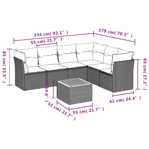 Vrtna garnitura - 7-dijelni set vrtnih sofa od poliratana s jastucima bež - bež i siva 3x kutna + stol + 3x srednja 1 Cijena