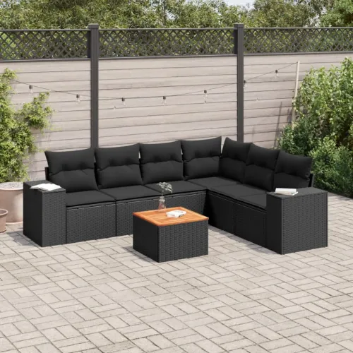 Vrtna garnitura - 7-dijelni set vrtnih sofa od poliratana s jastucima crni - Crna kutna + stol + 3x srednja Cijena