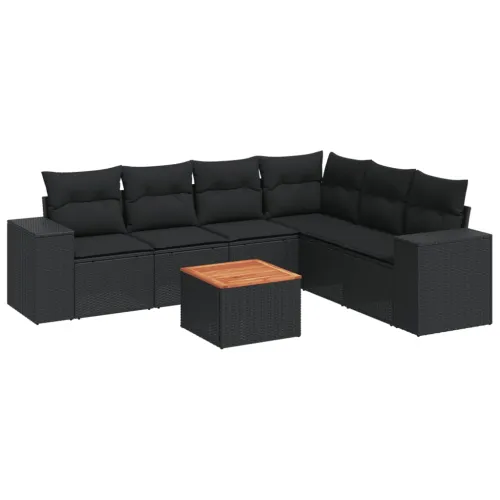 Vrtna garnitura - 7-dijelni set vrtnih sofa od poliratana s jastucima crni - Crna kutna + stol + 3x srednja Cijena