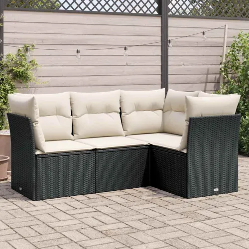 Vrtna garnitura - 4-dijelni set vrtnih sofa od poliratana s jastucima crni - Crna i krem Bez stola 1 Cijena