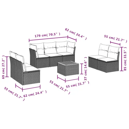 Vrtna garnitura - 8-dijelni set vrtnih sofa od poliratana s jastucima bež - bež i siva 5x srednja + stol + 2x kutna 1 Cijena